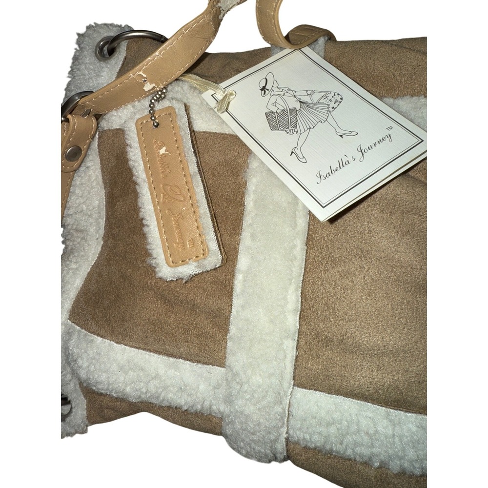 Isabellas Journey Tan Faux Suede Sherpa Trim Crossbody Bag Boho Cabincore Rustic - Picture 3 of 11